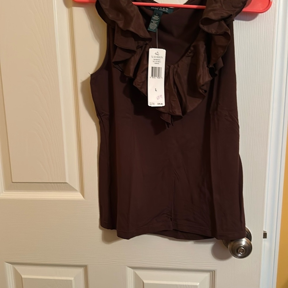 Lauren Ralph Lauren Women's Brown Ruffle Top